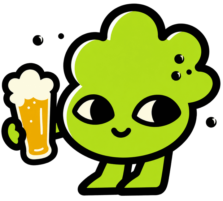 Hoppy Yeast, o mascote da Danke, segurando um copo